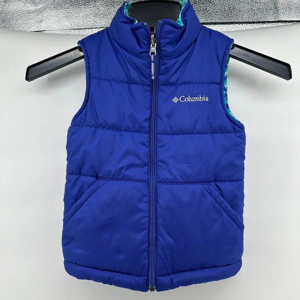Columbia Reversible‎ Puffer / Fleece Lined Vest Youth XXS 4/5 Blue